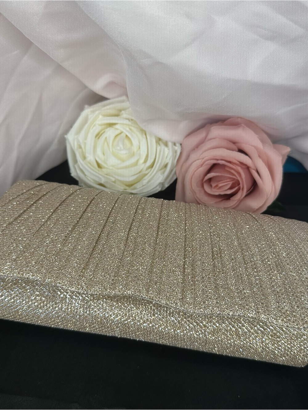 Gold Glitter Evening Clutch Bag Wedding Prom Formal Removable Chain Strap - Picture 4 of 8
